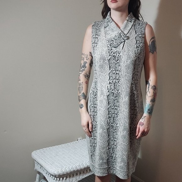 Calvin Klein Snake Skin Print Sleeveless Shawl Collared Thick Sheath Dress - Picture 1 of 10